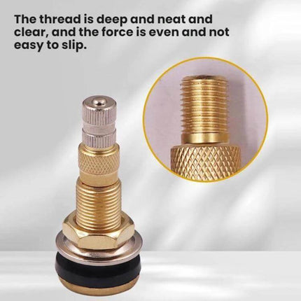 American Standard Full Copper Vacuum Tire Valves for Agricultural Vehicles - close-up of copper tire valve with knurled thread and rubber seal