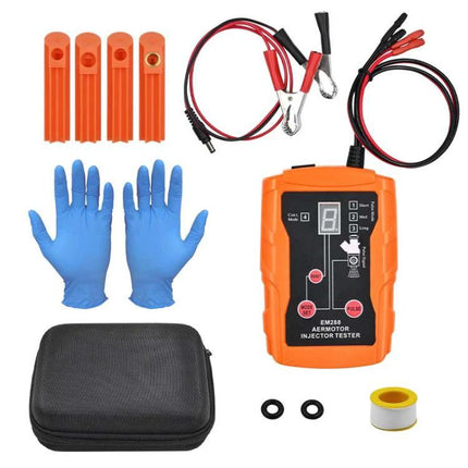 AERMOTOR Tool for Routine Car Fuel System Maintenance orange injector tester kit with cables, gloves, adapters and carrying case