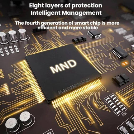 Meind 200W Car Power Inverter for Charging Devices On the Go showing MND smart chip circuit board and gold traces