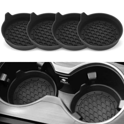 Car Coaster With Handle Keeps Drinks In Place In Car - set of 4 black silicone cup holder coasters with ergonomic handle, anti-slip, heat-resistant