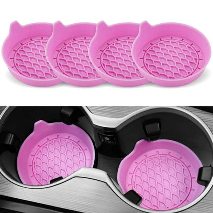 Car Coaster With Handle Keeps Drinks In Place In Car - pink silicone anti-slip cup holder liners with ergonomic handle, heat-resistant, durable