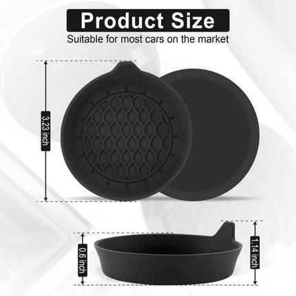 Car Coaster With Handle Keeps Drinks In Place In Car - black silicone cup holder coaster with ergonomic handle, 3.23-inch diameter, anti-slip honeycomb pad