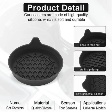 Car Coaster With Handle Keeps Drinks In Place In Car - black silicone anti-slip cup holder coaster with ergonomic handle for easy removal