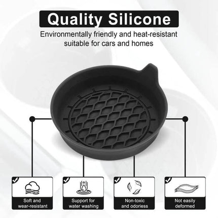 Car Coaster With Handle Keeps Drinks In Place In Car - black silicone coaster with ergonomic handle, heat-resistant, anti-slip grid for cup stability