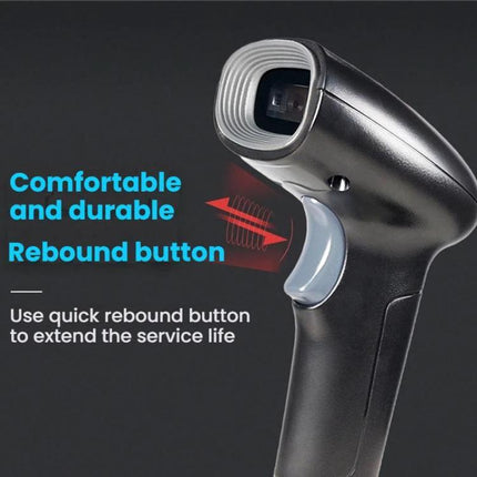 Portable QR Code and Barcode Scanner for Retail Use handheld scanner with rebound trigger button, ergonomic grip and 640x480 CMOS sensor for inventory