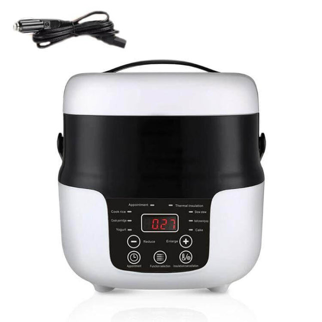 Car-Mounted Push-Button Rice Cooker For Travel, 2L Capacity - 12V/24V/220V portable rice cooker with digital display and car power cord