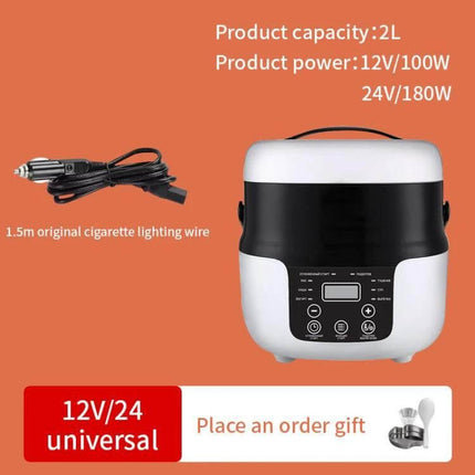 Car-Mounted Push-Button Rice Cooker For Travel, 2L Capacity - 2.0L travel rice cooker with 12V/24V/220V input and cigarette lighter cable