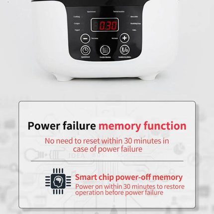 Car-Mounted Push-Button Rice Cooker For Travel, 2L Capacity - close-up of control panel showing timer and power-failure memory function description