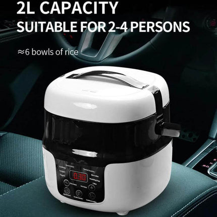Car-Mounted Push-Button Rice Cooker For Travel, 2L Capacity - 2.0L portable rice cooker in car seat with digital microcomputer controls, for 2–4 people