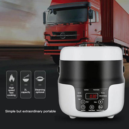 Car-Mounted Push-Button Rice Cooker For Travel, 2L Capacity - portable 2.0L rice cooker for trucks, camping, 12V/24V/220V microcomputer control
