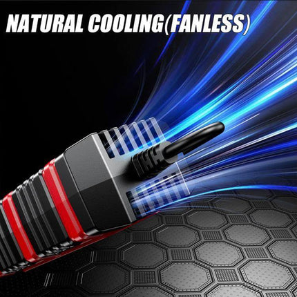 Foxsur Smart Battery Charger for Car, Motorcycle, ATV showing fanless natural cooling vents and connector close-up