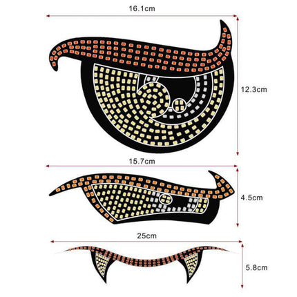 Demon Eye Car LED Ambient Light USB Powered Interior Accent - diagram with dimensions showing LED bead layout and USB-powered PVC construction