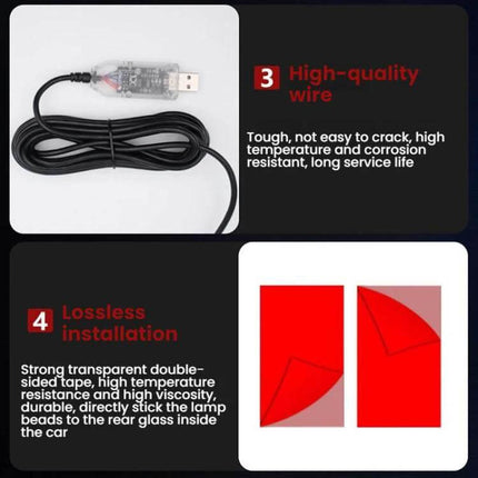 Demon Eye Car LED Ambient Light USB Powered Interior Accent showing USB controller cable and lossless double-sided tape installation components