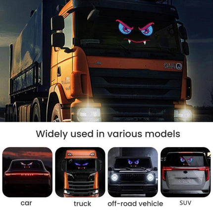 Demon Eye Car LED Ambient Light USB Powered Interior Accent installed on truck windshield giving customizable LED eye glow