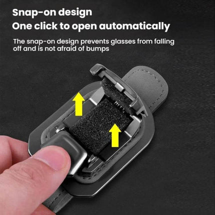 Car Sun Visor Glasses Holder Snap On Design For Quick Access - suede zinc alloy snap-on visor mount showing one-click open and foam pad protection