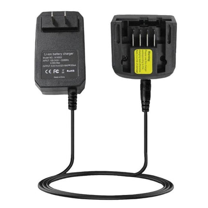 Black&Decker Lithium Battery Charger for Multiple Plugs shown with dual plug adapter and cable for charging power tool batteries