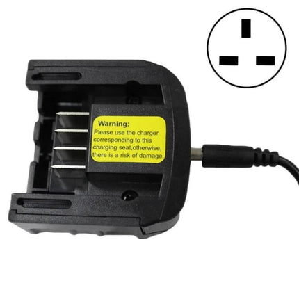 Black&Decker Lithium Battery Charger for Multiple Plugs compact black charger unit with warning label and plug adapter