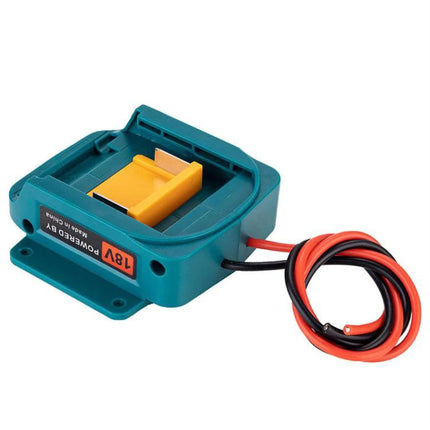 Makita Battery Converter for Safe Everyday Tool Use - teal 18V adapter with red/black power leads and safety protection features