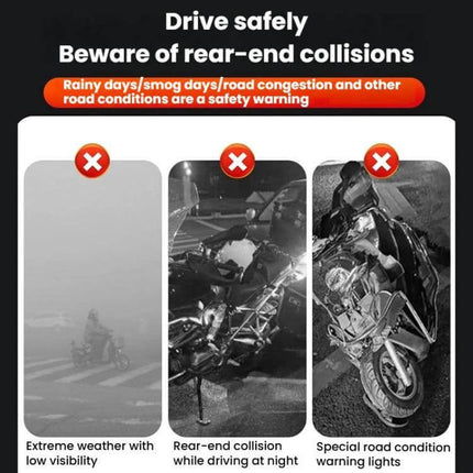 Car Solar-Powered Anti-Collision Warning Light 2-Pack mounted on vehicle demonstrating improved visibility to prevent rear-end collisions in low visibility conditions