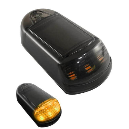 Solar-Powered Roof Warning Light - Yellow For Trucks mounted on black waterproof housing with built-in solar panel and amber LEDs
