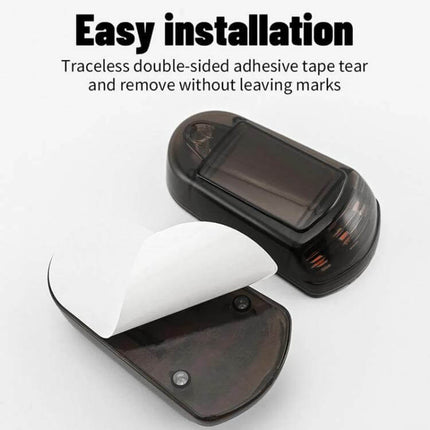 Solar-Powered Roof Warning Light - Yellow For Trucks showing easy installation with traceless double-sided adhesive tape and solar panel