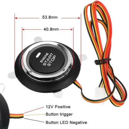 12V Universal Car Start Button With One Key Start For Easy Car Start - round black push-button ignition with chrome ring and wiring harness