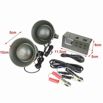 Portable Outdoor MP3 Bird Call Player for Wildlife Use - rugged dust-proof dual speakers with control box and alligator clips