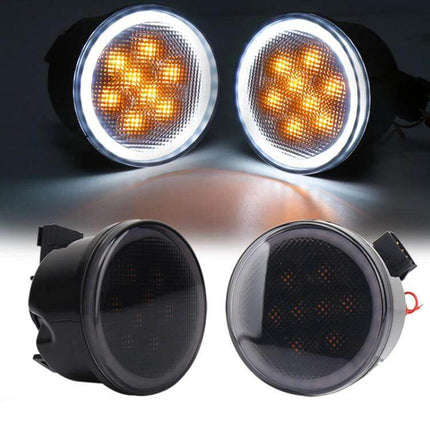 Wrangler Plum Blossom Yellow LED Turn Signals 2 Pack front LED Jeep turn signal pair with halo daytime running light plug-in upgrade