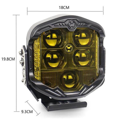 7 Inch A Pillar Roof Light For Cars With High And Low Beam - yellow dual-beam A-pillar off-road LED light, IP67 waterproof, 18x19.8x9.3cm