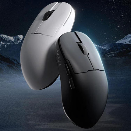 Ajazz Tri-Mode Wireless Mouse for Everyday Computing and Gaming - sleek white and black dual-color wireless mouse with wired, 2.4G and Bluetooth modes, 1000Hz polling