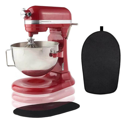 Kitchen Blender Non Slip Mat Large With Cord Clips protecting countertop under red stand mixer, oval double-sided non-slip mat