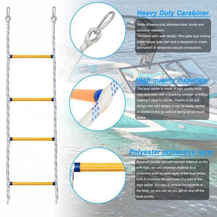 Resin Training Rope Ladder For Boat Climbing 1m Everyday Use - UV-resistant resin rope ladder with carabiners for easy boarding from water