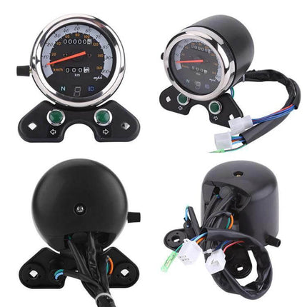 Retro Motorcycle Odometer For Honda And Suzuki Motorcycles - retro-style speedometer gauge with odometer, gear display and wiring harness