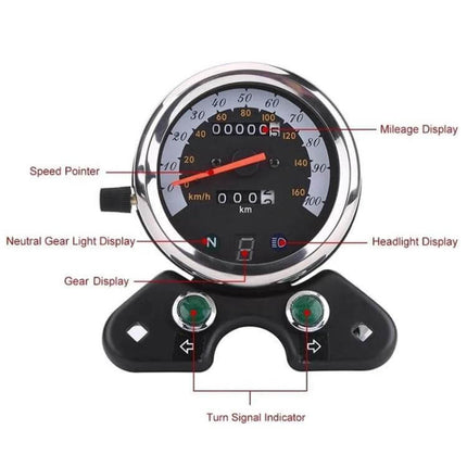 Retro Motorcycle Odometer For Honda And Suzuki Motorcycles - retro-style speedometer with odometer, gear display, turn signals and headlight indicator