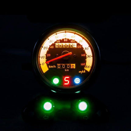 Retro Motorcycle Odometer For Honda And Suzuki Motorcycles – illuminated vintage-style gauge with speedometer, odometer, digital gear display and indicator lights