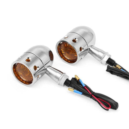 Hollow Motorcycle Turn Signal Light Set, Amber For Easy Visibility - chrome amber LED indicators with 10mm bolt and wiring for bikes