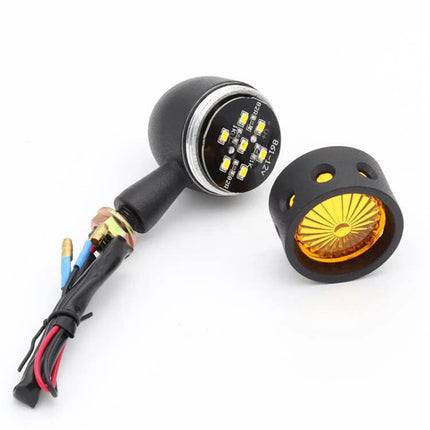 Hollow Motorcycle Turn Signal Light Set, Amber For Easy Visibility - amber LED compact turn signal with 10mm bolt thread, direct replacement or extra indicator