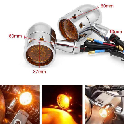Hollow Motorcycle Turn Signal Light Set, Amber For Easy Visibility - chrome amber LED indicators with 10mm bolt thread
