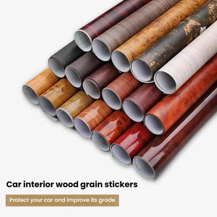 Car Interior Decoration Sticker PVC Waterproof For Everyday Use - rolls of wood-grain vinyl stickers for dashboards and trims, waterproof PVC with self-adhesive backing