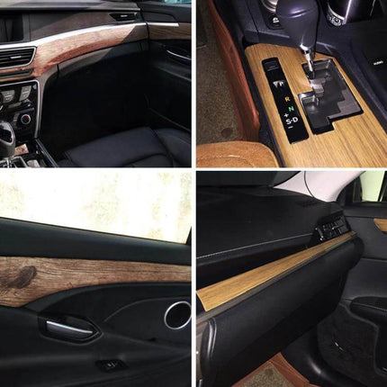 Car Interior Decoration Sticker PVC Waterproof For Everyday Use applied on dashboard door panels and console trim with natural wood grain texture