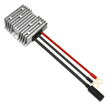 Reliable 12V and 24V to 48V DC Power Converter for Outdoor Use - IP67 waterproof aluminum heatsink with red and black input/output wires