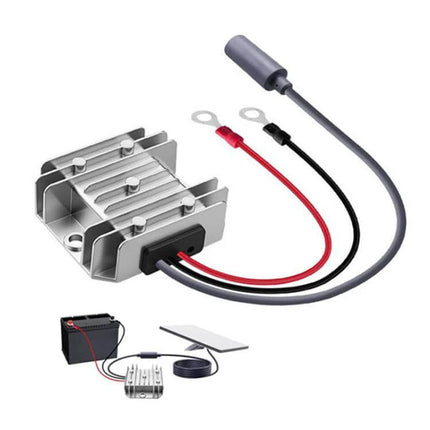 Reliable 12V and 24V to 48V DC Power Converter for Outdoor Use - IP67 waterproof aluminum housing with ring terminals and cable for solar and battery setups