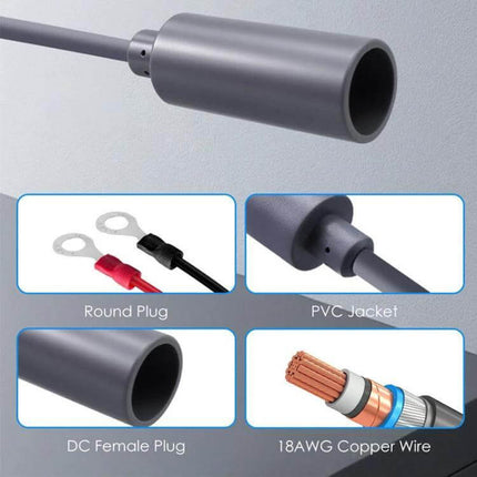 Reliable 12V and 24V to 48V DC Power Converter for Outdoor Use - waterproof IP67 DC female plug with PVC jacket and 18AWG copper wire