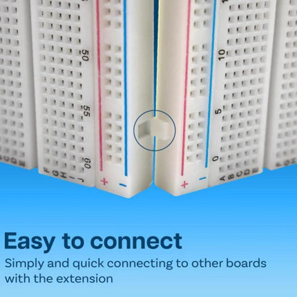 Breadboard Kit with 830 Holes, Power Module and Jumper Wires showing two 830-hole solderless boards joined with power rails and jumper connections