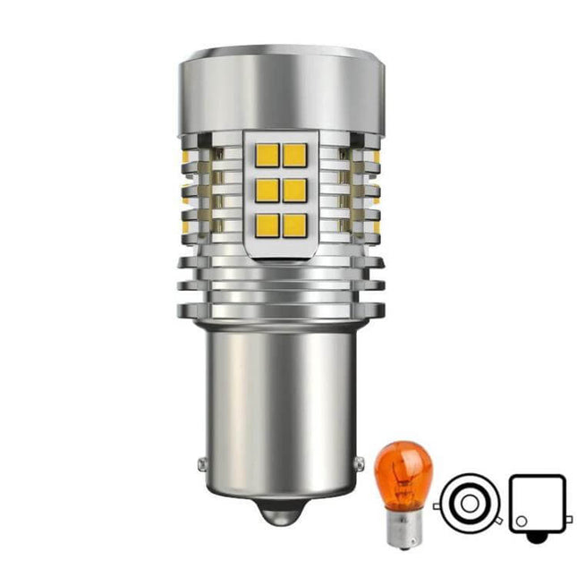 Automotive LED Turn Signal Light With Fan For Cars - Compact aluminum plug-and-play 12–24V replacement bulb with integrated cooling fan