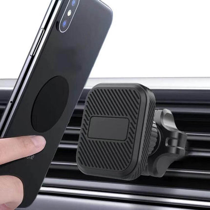 Car Air Vent Magnetic Phone Mount For Hands Free Navigation showing magnetic mount attached to car vent with phone being placed