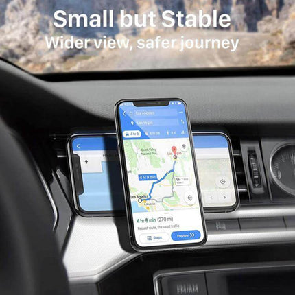 Car Air Vent Magnetic Phone Mount For Hands Free Navigation showing phone on vent displaying GPS navigation for safer driving