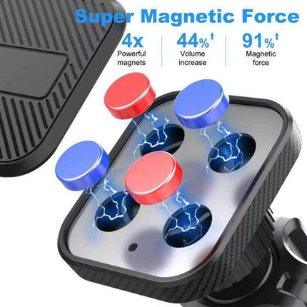 Car Air Vent Magnetic Phone Mount For Hands Free Navigation showing silicone-coated clamp and powerful magnetic pads for secure GPS and one-handed use