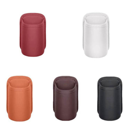 Leather Car Cup Holder Seat Back Storage Bag For In Car Organization - five leather clip-on seatback organizers in red, white, orange, brown, and black