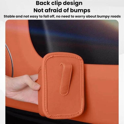 Leather Car Cup Holder Seat Back Storage Bag For In Car Organization - orange leather back-clip compact car storage bag attached to seatback